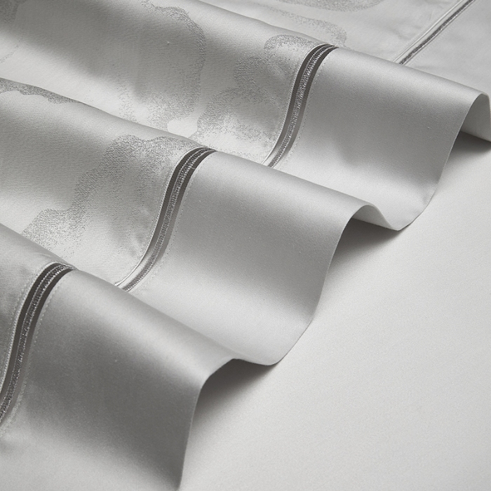 91家纺网 家纺一手货源 找家纺 100S天丝棉提花镂空四件套可定制规格 云柔花影·灰