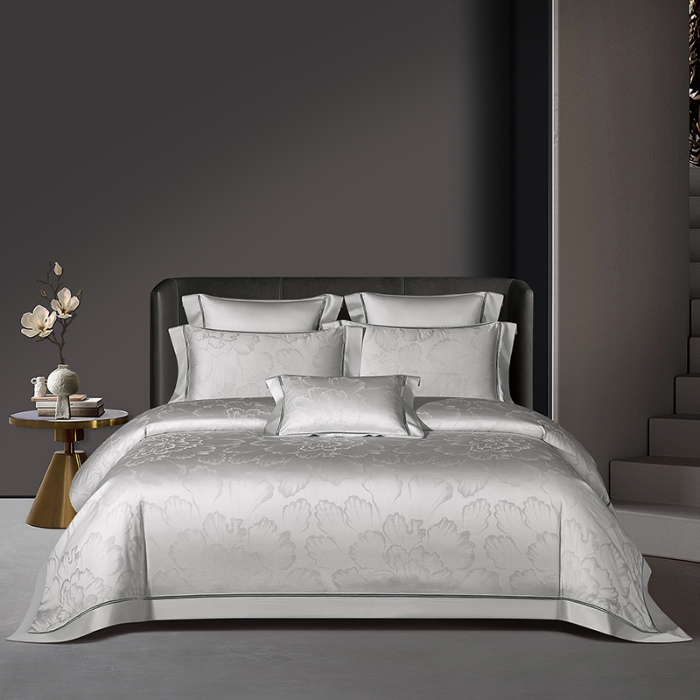 91家纺网 家纺一手货源 找家纺 100S天丝棉提花镂空四件套可定制规格 云柔花影·灰