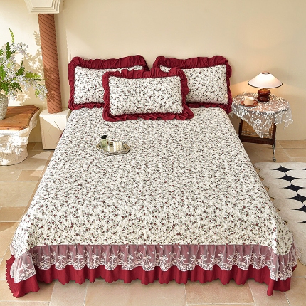 91家纺网 家纺一手货源 找家纺 （总）三友家纺 爆款法式中古风蕾丝床盖三件套