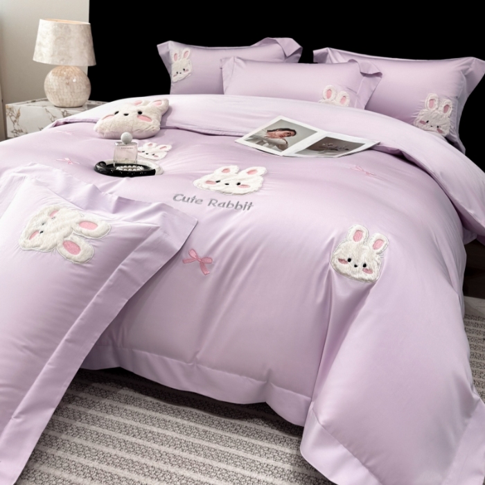 91家纺网 家纺一手货源 找家纺 （总）星蕴家纺 2026新款卡通长绒棉纯棉绣花四件套-甜心小兔