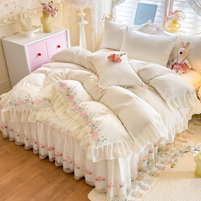 91家纺网 家纺一手货源 找家纺 （总）漫布云家纺 2026春夏超柔水洗棉床裙款四件套-唯爱系列