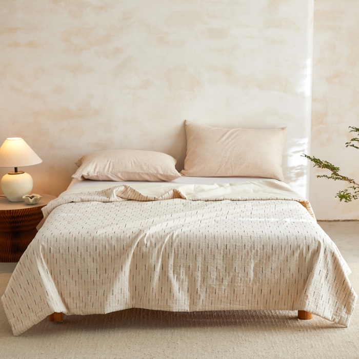 91家纺网 家纺一手货源 找家纺 （总）明治西川 色织棉麻可水洗夏被A类抗菌纤维（SGS检测报告）日系简约风格