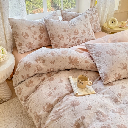 91家纺网 家纺一手货源 找家纺 （总）【疆东】2026新款A类60支全棉长绒棉纯棉色织提花四件套水洗全棉纯棉厚织提花肌理棉麻被套四件套