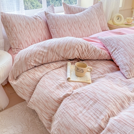 91家纺网 家纺一手货源 找家纺 （总）【疆东】2026新款A类60支全棉长绒棉纯棉色织提花四件套水洗全棉纯棉厚织提花肌理棉麻被套四件套