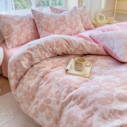 91家纺网 家纺一手货源 找家纺 （总）【疆东】2026新款A类60支全棉长绒棉纯棉色织提花四件套水洗全棉纯棉厚织提花肌理棉麻被套四件套