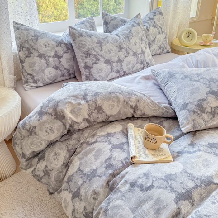 91家纺网 家纺一手货源 找家纺 （总）【疆东】2026新款A类60支全棉长绒棉纯棉色织提花四件套水洗全棉纯棉厚织提花肌理棉麻被套四件套