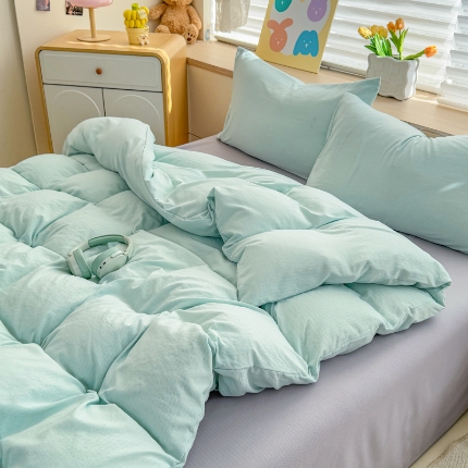91家纺网 家纺一手货源 找家纺 （总）2026跨境外贸纯色双拼韩国提花棉四件套单被套单床单床笠单品简约素色纯色被套四件套北欧风水洗棉磨毛