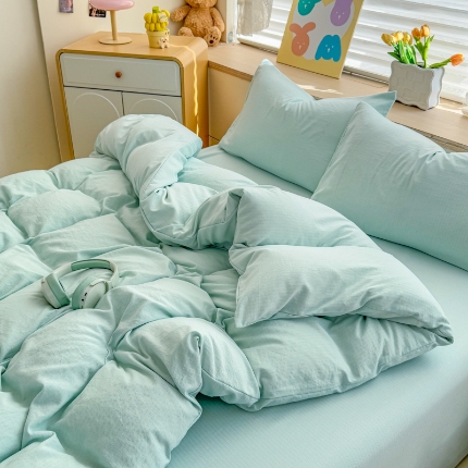 91家纺网 家纺一手货源 找家纺 （总）2026跨境外贸纯色双拼韩国提花棉四件套单被套单床单床笠单品简约素色纯色被套四件套北欧风水洗棉磨毛