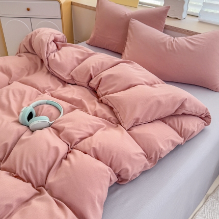 91家纺网 家纺一手货源 找家纺 （总）2026跨境外贸纯色双拼韩国提花棉四件套单被套单床单床笠单品简约素色纯色被套四件套北欧风水洗棉磨毛