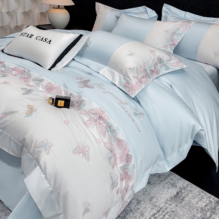 91家纺网 家纺一手货源 找家纺 （总）星蕴家纺 2026新款贡缎长绒棉四件套-悦蝶