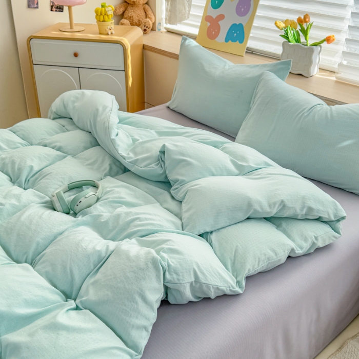 91家纺网 家纺一手货源 找家纺 （总）2026跨境外贸纯色双拼韩国提花棉四件套单被套单床单床笠单品简约素色纯色被套四件套北欧风水洗棉磨毛