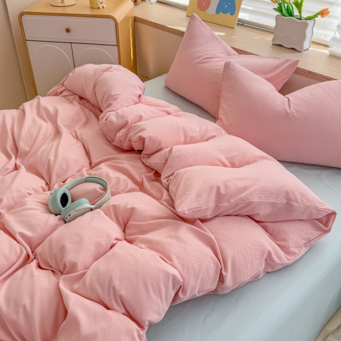 91家纺网 家纺一手货源 找家纺 （总）2026跨境外贸纯色双拼韩国提花棉四件套单被套单床单床笠单品简约素色纯色被套四件套北欧风水洗棉磨毛