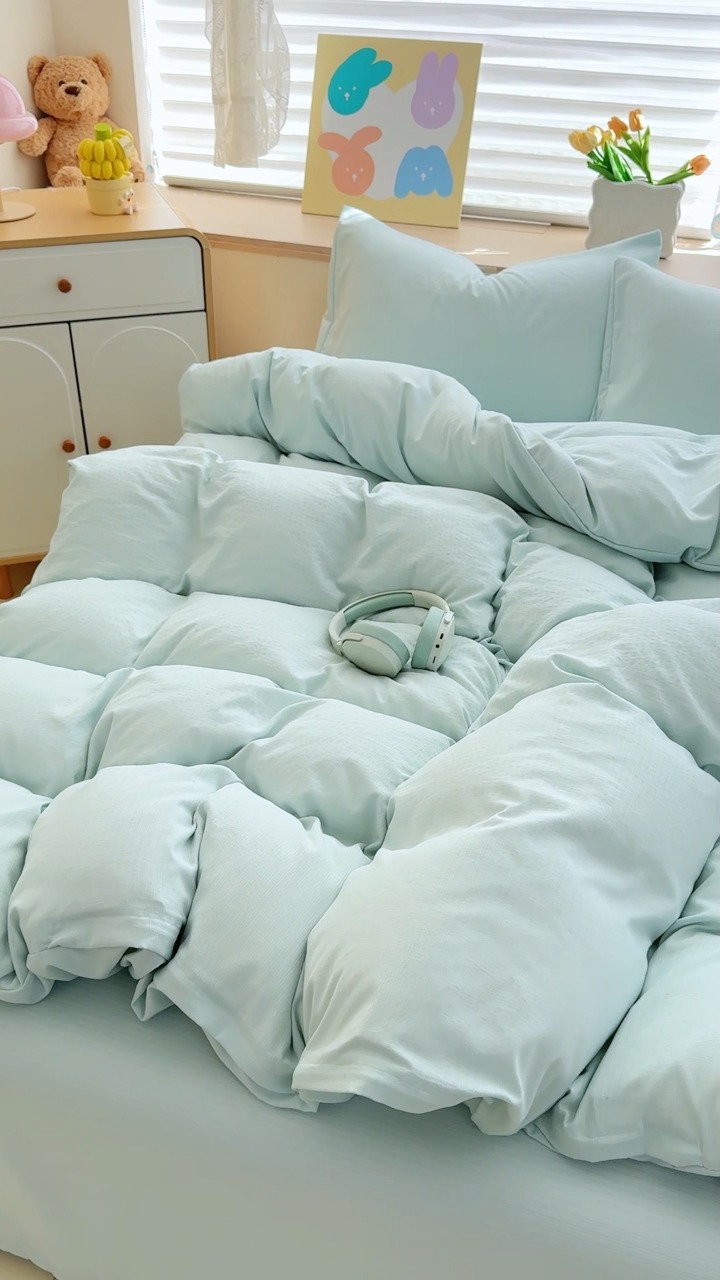 91家纺网 家纺一手货源 找家纺 （总）2026跨境外贸纯色双拼韩国提花棉四件套单被套单床单床笠单品简约素色纯色被套四件套北欧风水洗棉磨毛