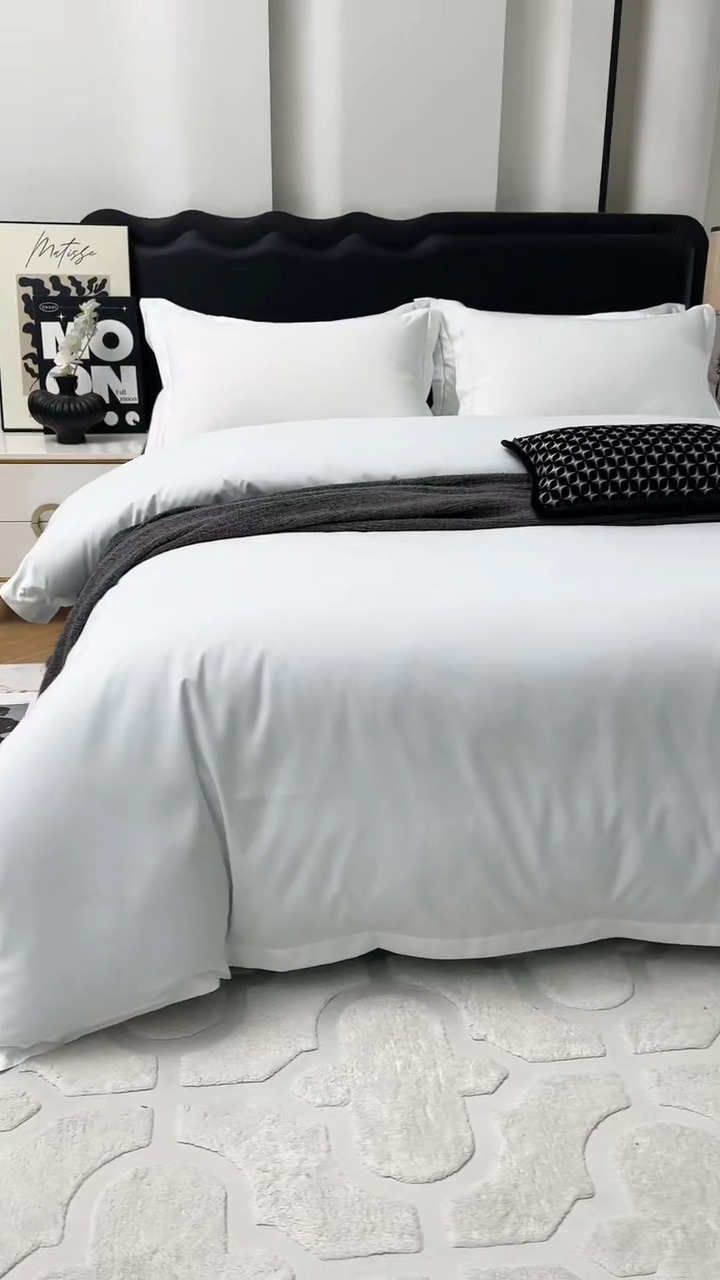 91家纺网 家纺一手货源 找家纺 （总）沐珩家纺 2026新款高仿棉150克磨毛加厚酒店专用纯白四件套