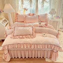 91家纺网 家纺一手货源 找家纺 （总）漫布云2026春夏新品韩版公主风超柔水洗棉床盖四件套刺绣针织棉双层纱纯棉棉麻全棉公主风床盖款四件套,芬迪-香雪粉  ,芬迪-可可灰, 芬迪-松露咖 ,芬迪-星云紫