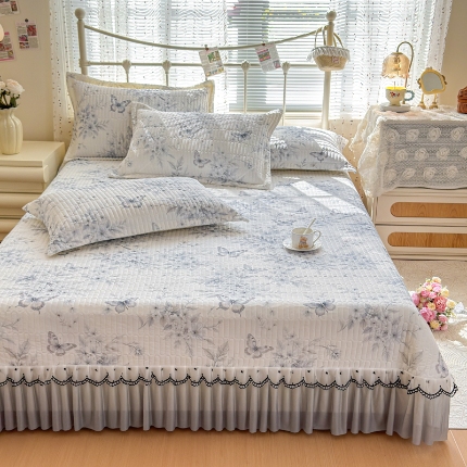 91家纺网 家纺一手货源 找家纺 （总）鑫利来家纺 2026新款凉感丝小冰皮软凉席三件套蕾丝花边床裙款养生空调席子三件套单凉席