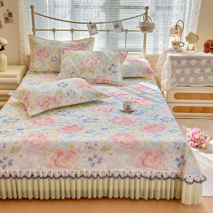 91家纺网 家纺一手货源 找家纺 （总）鑫利来家纺 2026新款凉感丝小冰皮软凉席三件套蕾丝花边床裙款养生空调席子三件套单凉席