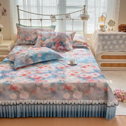 91家纺网 家纺一手货源 找家纺 （总）鑫利来家纺 2026新款凉感丝小冰皮软凉席三件套蕾丝花边床裙款养生空调席子三件套单凉席