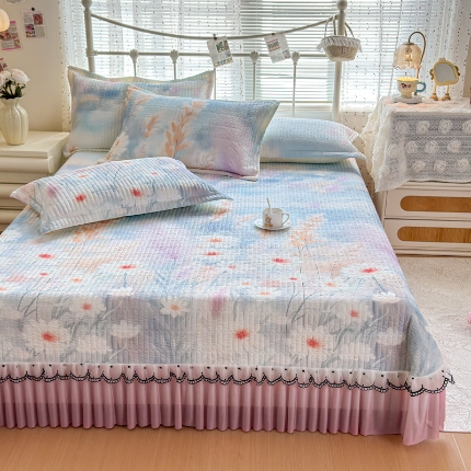 91家纺网 家纺一手货源 找家纺 （总）鑫利来家纺 2026新款凉感丝小冰皮软凉席三件套蕾丝花边床裙款养生空调席子三件套单凉席