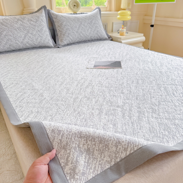 91家纺网 家纺一手货源 找家纺 2026高端轻奢简约A类提花凉感PE高分子复合软凉席三件套纯色豆豆冰丝凉席子三件套件空调席床单三明治 流光