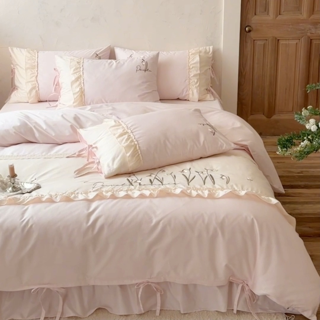 91家纺网 家纺一手货源 找家纺 （总）艾唯希家纺 2026新款全棉纯棉公主风花边刺绣工艺四件套纯棉-安娜公主系列