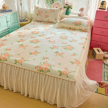 91家纺网 家纺一手货源 找家纺 （总）2026新品冰丝凉席四件套印花凉感冰感丝席子三件套花边床裙凉席套件