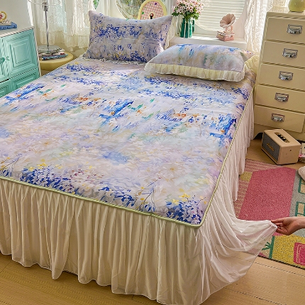 91家纺网 家纺一手货源 找家纺 （总）2026新品冰丝凉席四件套印花凉感冰感丝席子三件套花边床裙凉席套件