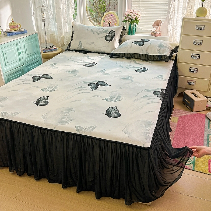 91家纺网 家纺一手货源 找家纺 （总）2026新品冰丝凉席四件套印花凉感冰感丝席子三件套花边床裙凉席套件