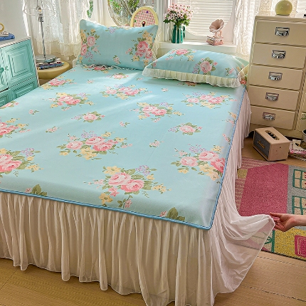 91家纺网 家纺一手货源 找家纺 （总）2026新品冰丝凉席四件套印花凉感冰感丝席子三件套花边床裙凉席套件