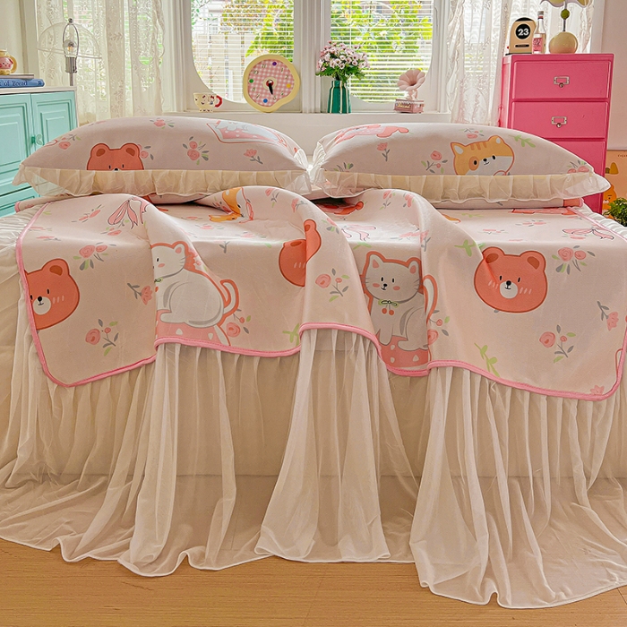 91家纺网 家纺一手货源 找家纺 （总）2026新品冰丝凉席四件套印花凉感冰感丝席子三件套花边床裙凉席套件