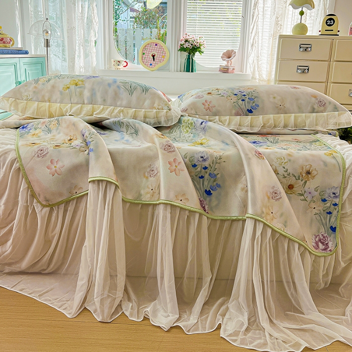 91家纺网 家纺一手货源 找家纺 （总）2026新品冰丝凉席四件套印花凉感冰感丝席子三件套花边床裙凉席套件