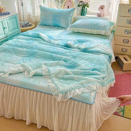 91家纺网 家纺一手货源 找家纺 （总）2026新款凉席套件印花花边床裙款冰丝软席凉席四件套可配同款凉感丝夏被小清新系列