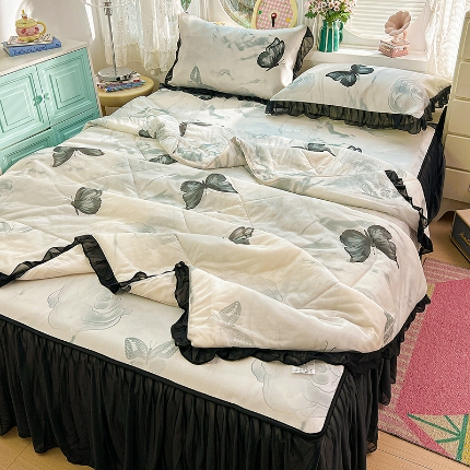91家纺网 家纺一手货源 找家纺 （总）2026新款凉席套件印花花边床裙款冰丝软席凉席四件套可配同款凉感丝夏被小清新系列