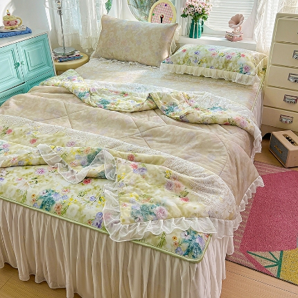 91家纺网 家纺一手货源 找家纺 （总）2026新款凉席套件印花花边床裙款冰丝软席凉席四件套可配同款凉感丝夏被小清新系列