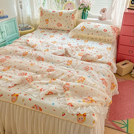 91家纺网 家纺一手货源 找家纺 （总）2026新款凉席套件印花花边床裙款冰丝软席凉席四件套可配同款凉感丝夏被小清新系列