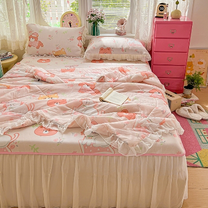 91家纺网 家纺一手货源 找家纺 （总）2026新款凉席套件印花花边床裙款冰丝软席凉席四件套可配同款凉感丝夏被小清新系列