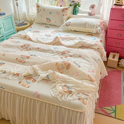 91家纺网 家纺一手货源 找家纺 （总）2026新款凉席套件印花花边床裙款冰丝软席凉席四件套可配同款凉感丝夏被小清新系列