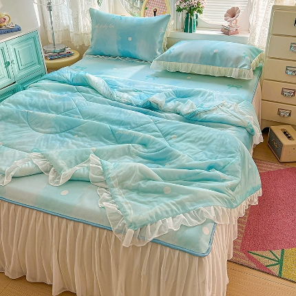 91家纺网 家纺一手货源 找家纺 （总）2026新款凉席套件印花花边床裙款冰丝软席凉席四件套可配同款凉感丝夏被小清新系列