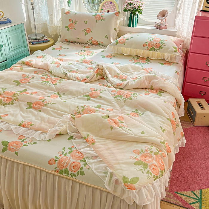 91家纺网 家纺一手货源 找家纺 （总）2026新款凉席套件印花花边床裙款冰丝软席凉席四件套可配同款凉感丝夏被小清新系列