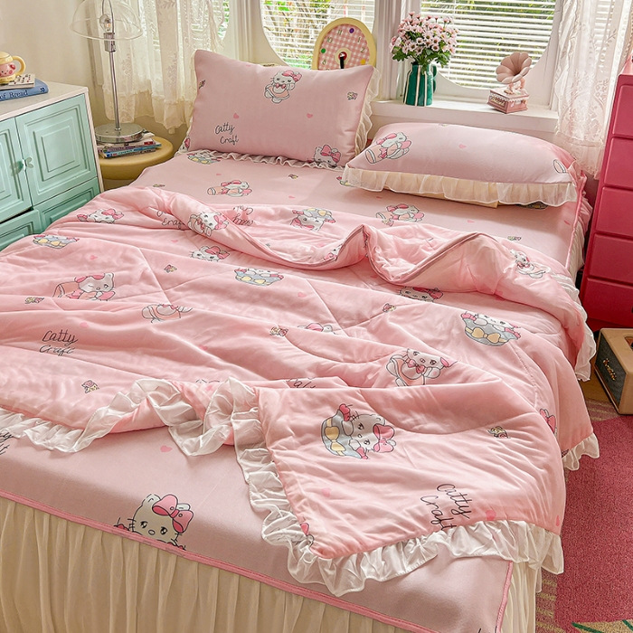 91家纺网 家纺一手货源 找家纺 （总）2026新款凉席套件印花花边床裙款冰丝软席凉席四件套可配同款凉感丝夏被小清新系列