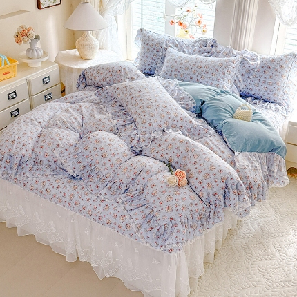 91家纺网 家纺一手货源 找家纺 （总）苏米娜家纺 2026春夏新款超柔云朵棉古法水洗棉床盖款四件套--小清新系列