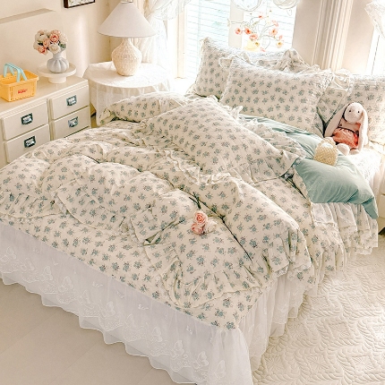 91家纺网 家纺一手货源 找家纺 （总）苏米娜家纺 2026春夏新款超柔云朵棉古法水洗棉床盖款四件套--小清新系列