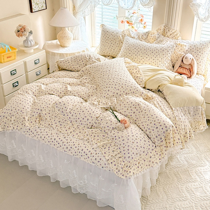 91家纺网 家纺一手货源 找家纺 （总）苏米娜家纺 2026春夏新款超柔云朵棉古法水洗棉床盖款四件套--小清新系列