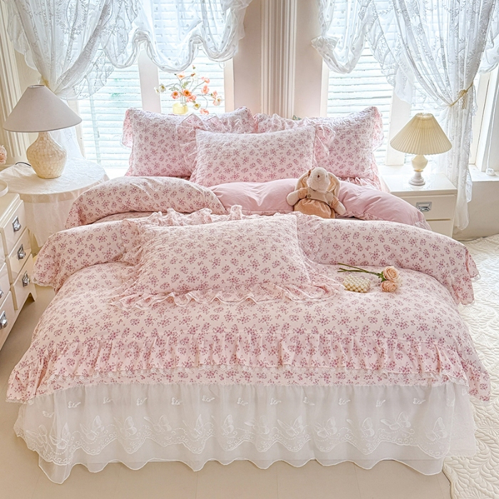 91家纺网 家纺一手货源 找家纺 苏米娜家纺 2026春夏新款超柔云朵棉古法水洗棉床盖款四件套--小清新系列 花开半夏  