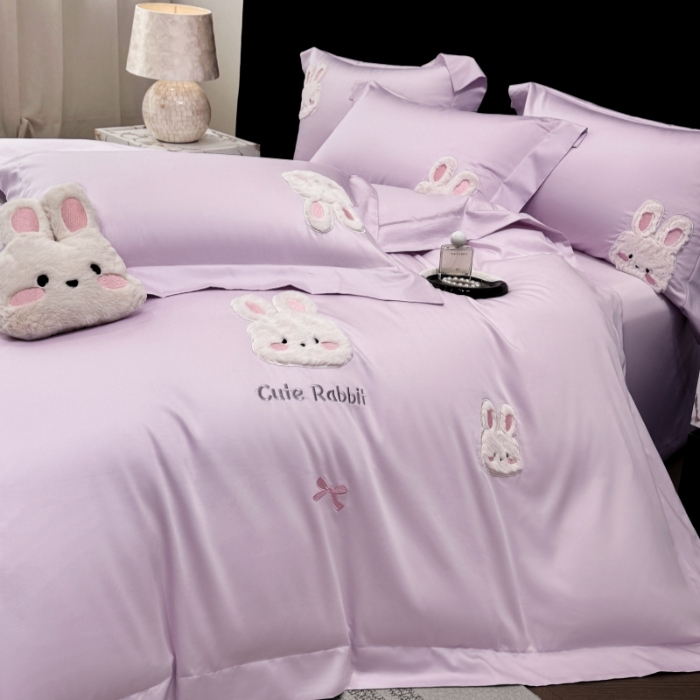 91家纺网 家纺一手货源 找家纺 （总）星蕴家纺 2026新款卡通长绒棉纯棉绣花四件套-甜心小兔