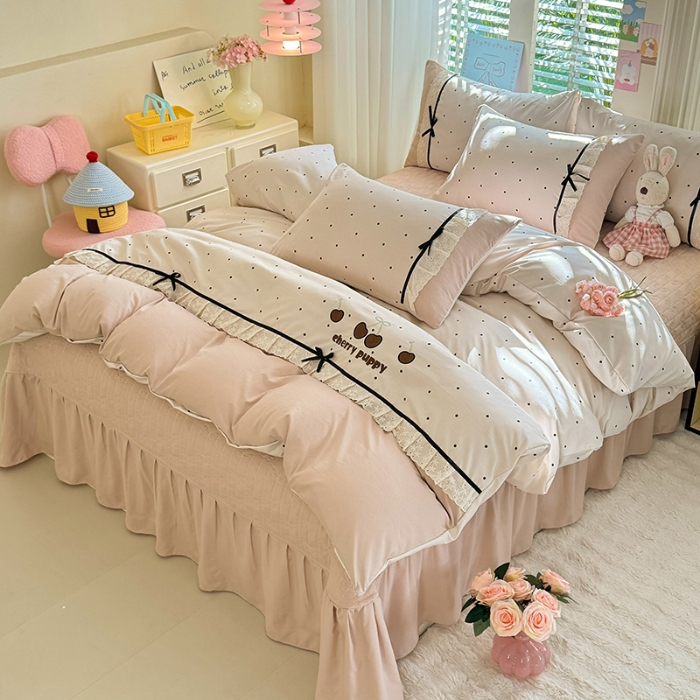 91家纺网 家纺一手货源 找家纺 （总）漫布云家纺 2026新款春夏古法水洗棉床盖款四件套-波点系列