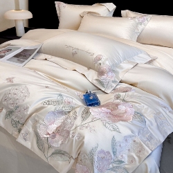 91家纺网 家纺一手货源 找家纺 （总）星蕴家纺 2026新款贡缎50长绒棉绣花四件套-玛格丽,玛格丽  奶昔白,玛格丽 梦幻紫,玛格丽 浪漫粉