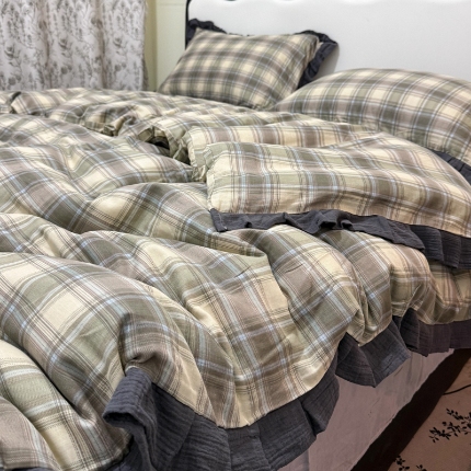 91家纺网 家纺一手货源 找家纺 （总）【苏东来】2026韩版蕾丝花边纯棉全棉双层纱四件套印花纯棉四件套法式赫本木耳花边全棉公主双层纱四件套