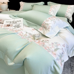 91家纺网 家纺一手货源 找家纺 （总）星蕴家纺 2026新款50贡缎长绒棉纯棉绣花四件套-花瑾,花瑾-清新绿,花瑾-晴山蓝,花瑾-梦幻紫,花瑾-邂逅粉