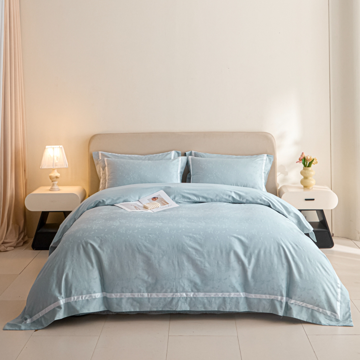 91家纺网 家纺一手货源 找家纺 （总）新方向 【控价 提供买家秀】2026新款提花50s双股全棉贡缎长绒棉四件套-繁花（控价 标准338元 加大358元）